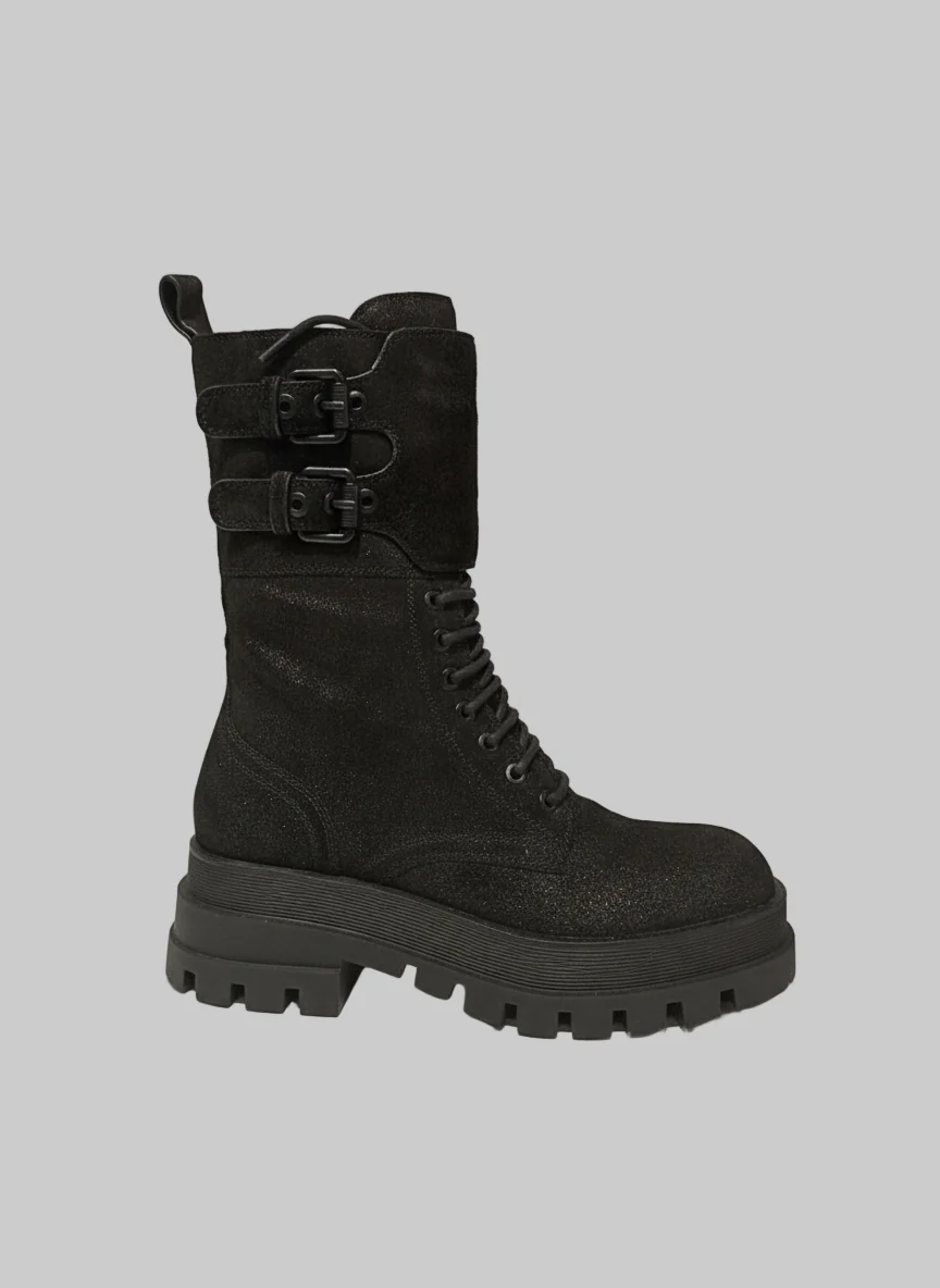 bruno premi boots de combat cuir camoscio noir irisé