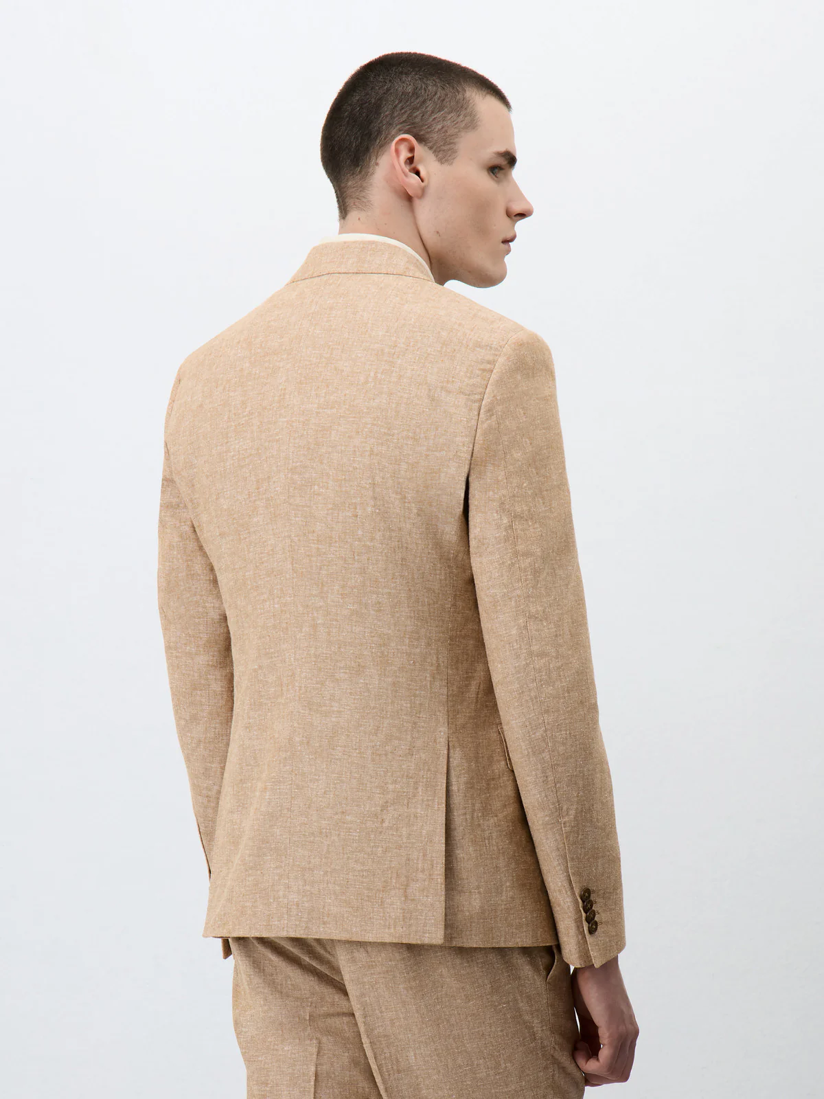 Veste coordonnable Slim en lin et coton beige clair – Image 2